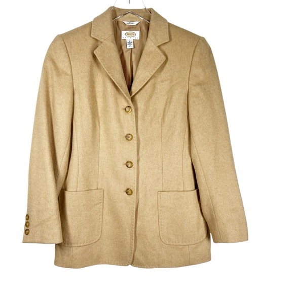 TALBOTS Tan Camel Hair Women's Blazer Jacket with Stitch Detail Pockets Size 2 - Picture 1 of 8